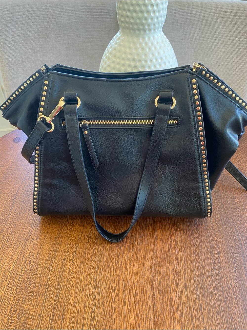INC International Concepts Black Stud-Trim Crossbody Bag with Gold Accents